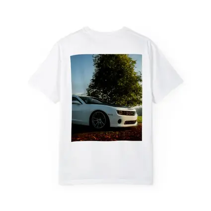 White Chevrolet Camaro Parked Near Green Tree