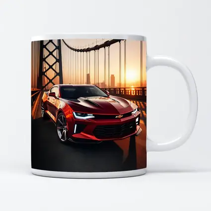 Chevrolet Camaro Red Muscle Car Bridge Sunset