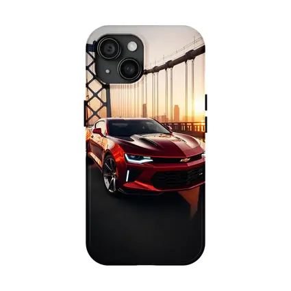 Chevrolet Camaro Red Muscle Car Bridge Sunset