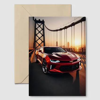Chevrolet Camaro Red Muscle Car Bridge Sunset