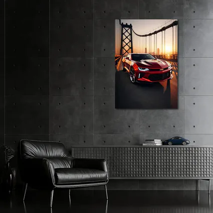 Chevrolet Camaro Red Muscle Car Bridge Sunset