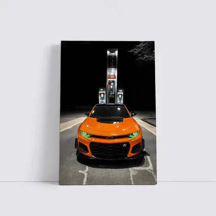 Chevrolet Camaro ZL1 Orange Night Gas Station