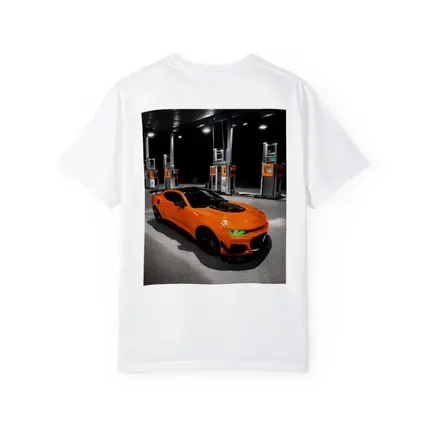 Chevrolet Camaro Orange At Gas Station Night