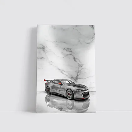 Chevrolet Camaro Silver Race Car Marble Background