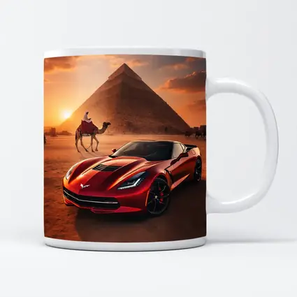 Chevrolet Corvette Red Egypt Pyramids Desert
