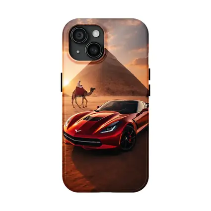 Chevrolet Corvette Red Egypt Pyramids Desert
