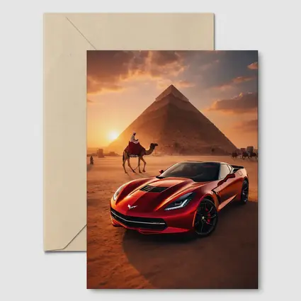 Chevrolet Corvette Red Egypt Pyramids Desert