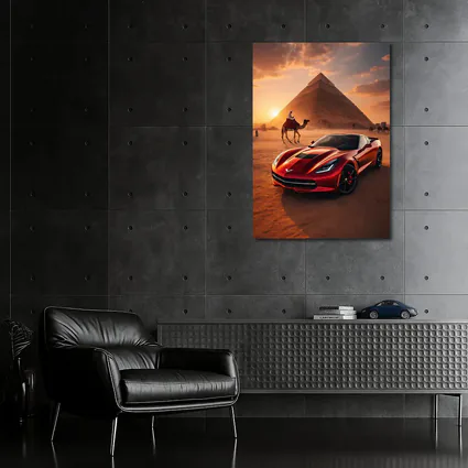 Chevrolet Corvette Red Egypt Pyramids Desert