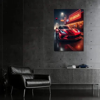 Chevrolet Corvette Red Neon Night Street