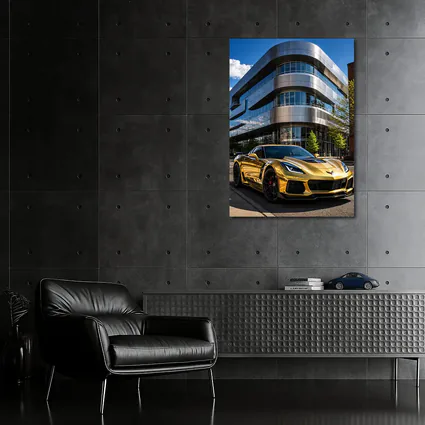 Gold Chevrolet Corvette Z06 Urban Building
