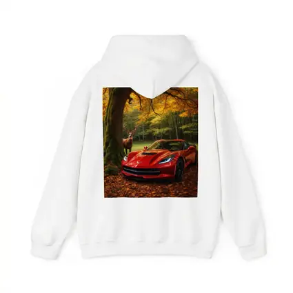 Chevrolet Corvette Red Car Autumn Forest Deer