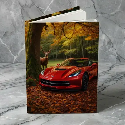 Chevrolet Corvette Red Car Autumn Forest Deer