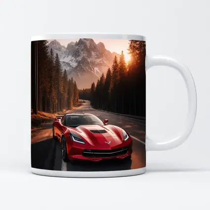 Red Chevrolet Corvette Mountain Forest Road
