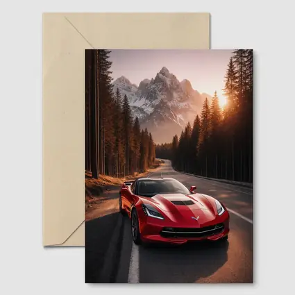 Red Chevrolet Corvette Mountain Forest Road