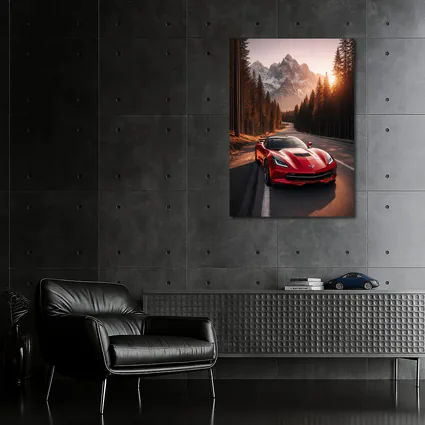 Red Chevrolet Corvette Mountain Forest Road