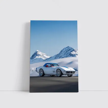 Chevrolet Corvette White Snow Mountains Background