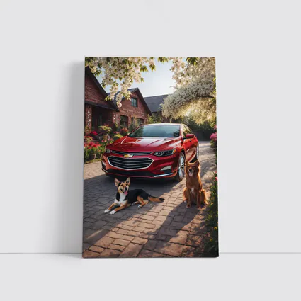 Chevrolet Malibu Red Sedan Dogs Driveway