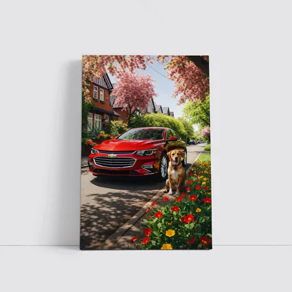 Red Chevrolet Malibu Beagle Suburban Street