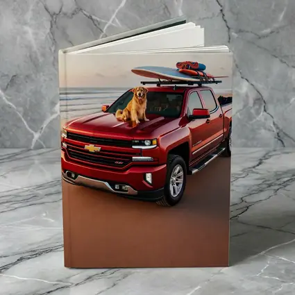 Chevrolet Silverado Red Truck Beach Golden Retriever
