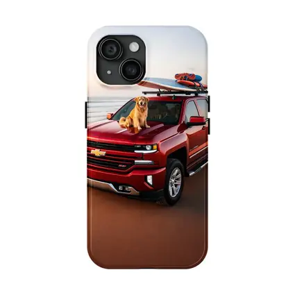 Chevrolet Silverado Red Truck Beach Golden Retriever