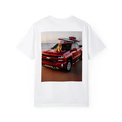 Chevrolet Silverado Red Truck Beach Golden Retriever