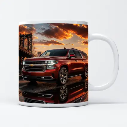 Chevrolet Suburban Red SUV Bridge Sunset