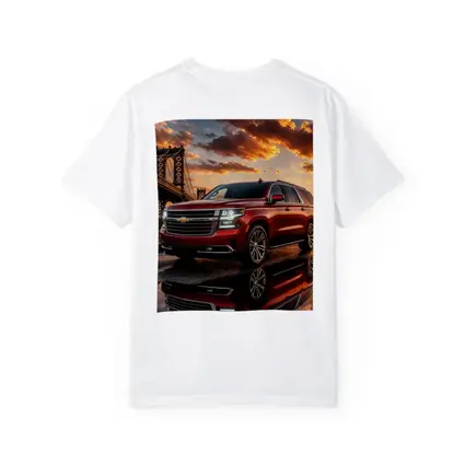 Chevrolet Suburban Red SUV Bridge Sunset