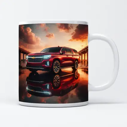 Chevrolet Suburban Red SUV Sunset Bridge