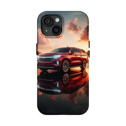Chevrolet Suburban Red SUV Sunset Bridge