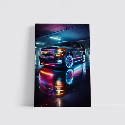 Chevrolet Tahoe Neon Lights Parking Garage