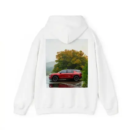 Chevrolet Traverse Red SUV Rainy Day