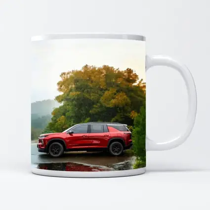 Chevrolet Traverse Red SUV Rainy Day