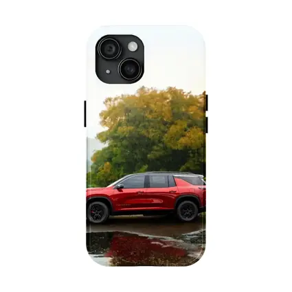 Chevrolet Traverse Red SUV Rainy Day
