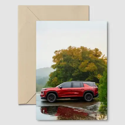Chevrolet Traverse Red SUV Rainy Day