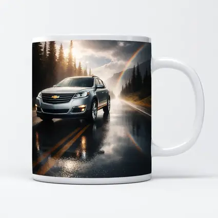 Chevrolet Traverse On Rainy Forest Road
