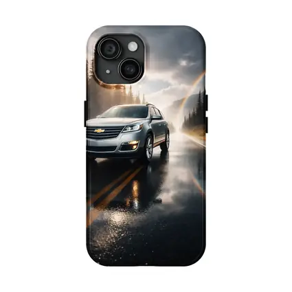 Chevrolet Traverse On Rainy Forest Road