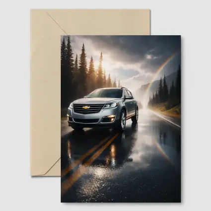 Chevrolet Traverse On Rainy Forest Road