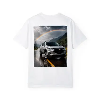 Chevrolet Traverse Silver SUV Rainy Mountain Road