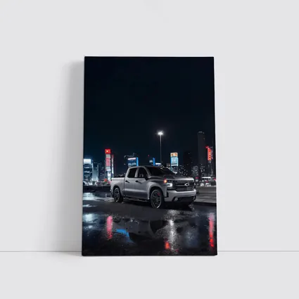 Chevrolet Silverado Silver Truck Night City