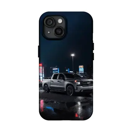 Chevrolet Silverado Silver Truck Night City