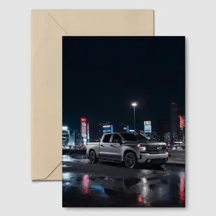 Chevrolet Silverado Silver Truck Night City