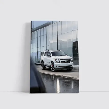 Chevrolet Tahoe White SUV Glass Building