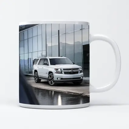 Chevrolet Tahoe White SUV Glass Building