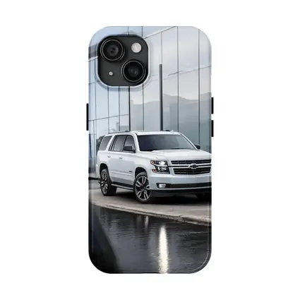 Chevrolet Tahoe White SUV Glass Building