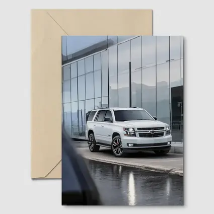 Chevrolet Tahoe White SUV Glass Building