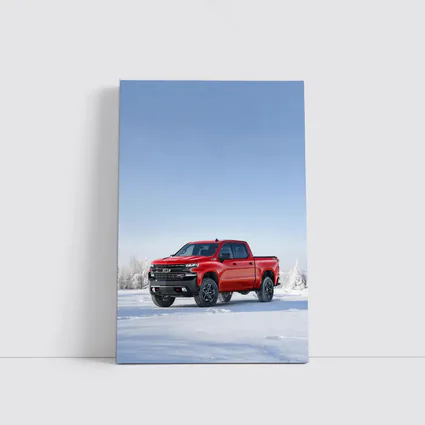 Chevrolet Silverado Red Truck Snowy Winter Landscape