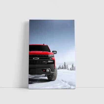 Chevrolet Silverado Red Truck Snowy Winter Landscape
