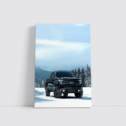 Chevrolet Silverado Black Truck Snowy Mountains