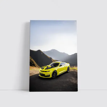 Chevrolet Camaro Yellow Muscle Car Mountain Backdrop