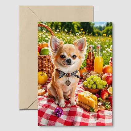 Chihuahua Sitting at Summer Picnic Spread